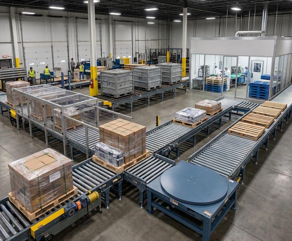 factory with pallet conveyors installed